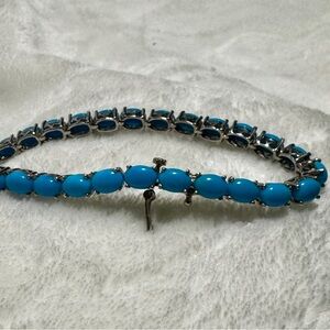 Turquoise 925 Sterling Silver Tennis Bracelet, 8 Inches Oval Stones